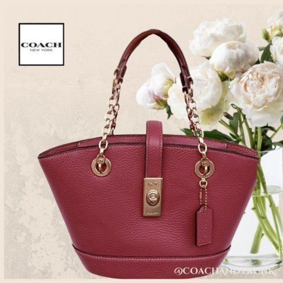 AUTHENTIC COACH Lane Bucket Bag Rouge Leather Golden Accent Hardware